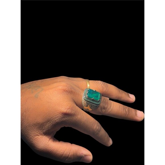 Turkey 925 sterling silver green quartz stone ring size...